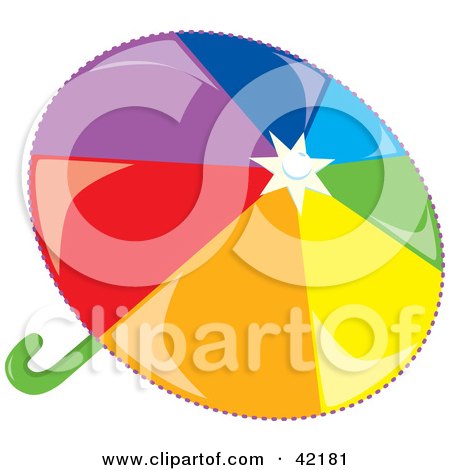 Clipart Illustration of a Shiny Rainbow Colored Umbrella by Cherie Reve