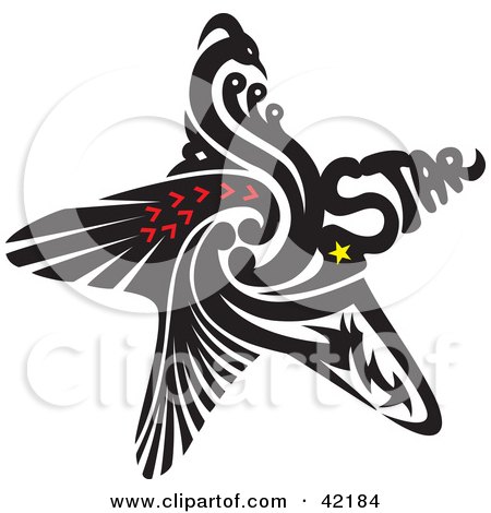 Clipart Illustration of a Black Abstract Star With A Bird And Arrows by Cherie Reve