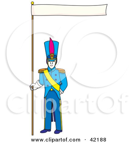 Clipart Illustration of a Male Soldier In Blue, Holding Up A Banner by Cherie Reve