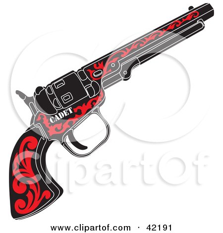 Clipart Illustration of a Black And Red Cadet Pistol by Cherie Reve