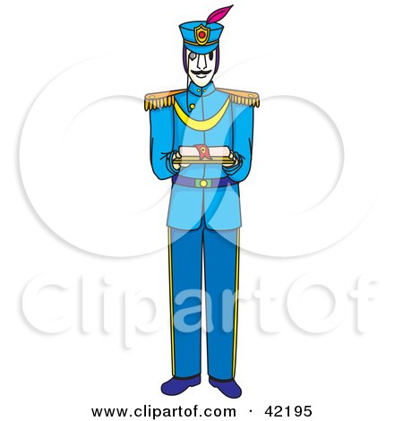 Clipart Illustration of a Male Soldier In Blue, Holding An Open Book by Cherie Reve