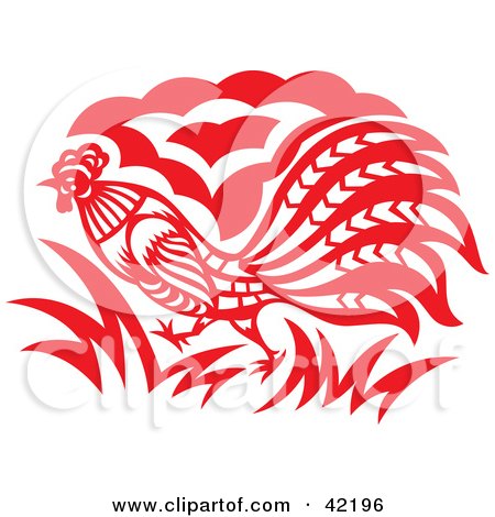 Clipart Illustration of a Red Oriental Rooster Design by Cherie Reve