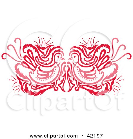 Clipart Illustration of a Red Oriental Bird Design by Cherie Reve