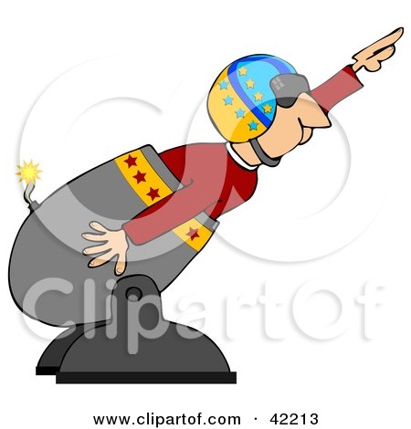 Clipart Illustration of a Male Human Cannonball In A Helmet, Preparing To Shoot Out Of A Cannon by djart