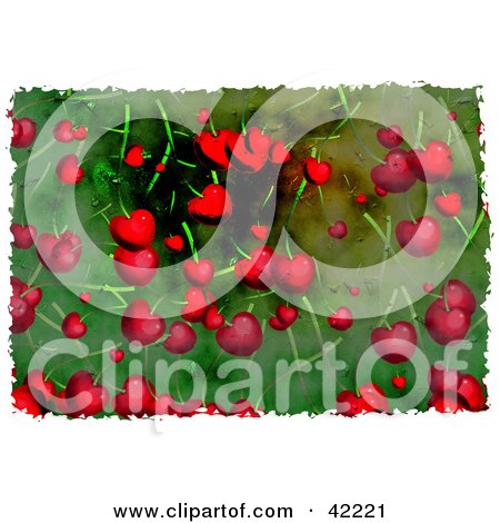 Clipart Illustration of a Background Of Grungy Cherries On Green by Prawny
