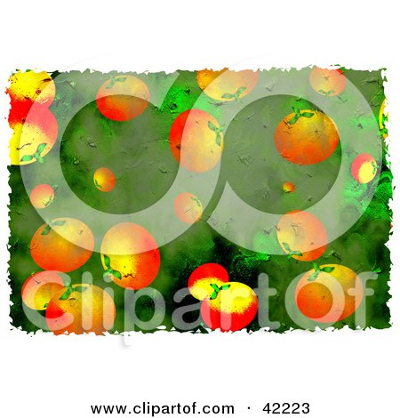 Clipart Illustration of a Background Of Grungy Oranges On Green by Prawny