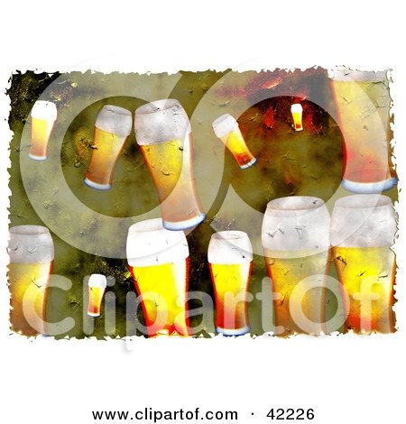 Clipart Illustration of a Background Of Grungy Glasses Of Beer by Prawny