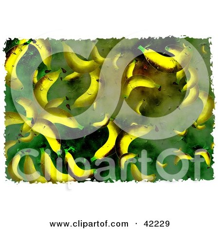 Clipart Illustration of a Background Of Grungy Bananas On Green by Prawny