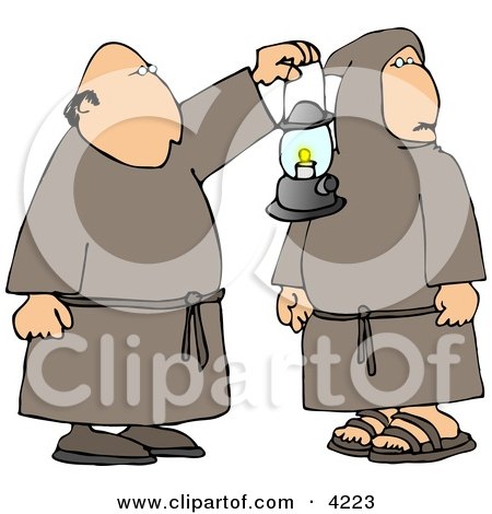 Two Religious Monks with a Lantern at Night Clipart by djart