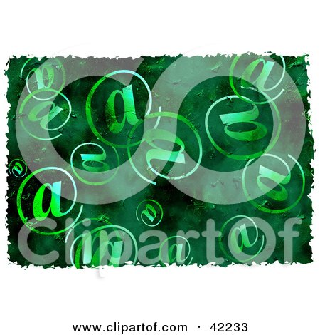 Clipart Illustration of a Background Of Grungy Arobase At Symbols On Green by Prawny