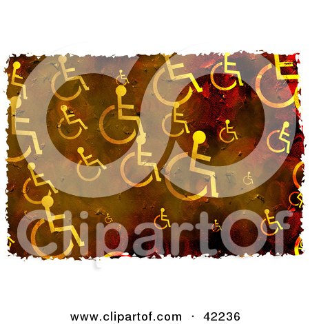 Clipart Illustration of a Background Of Grungy Wheel Chairs On Brown by Prawny