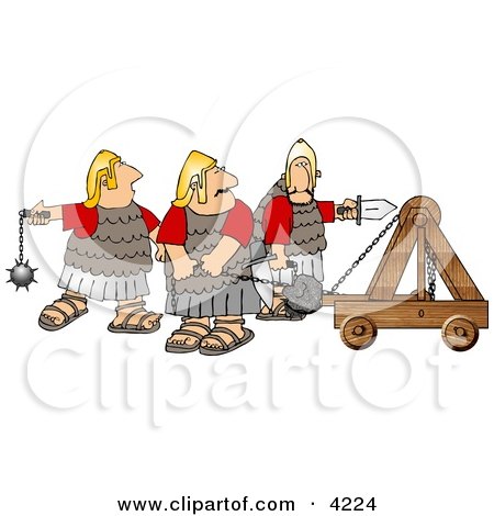 Roman Soldiers Armed with a Catapult Sword, and Ball & Chain Mace Clipart by djart