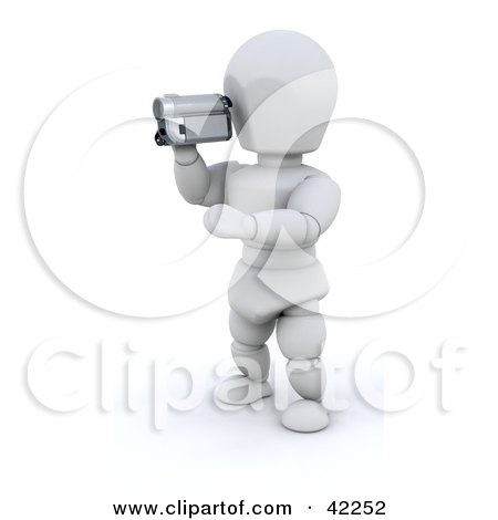 Clipart Illustration of a 3d White Character Using A Video Camera To Film A Home Video by KJ Pargeter