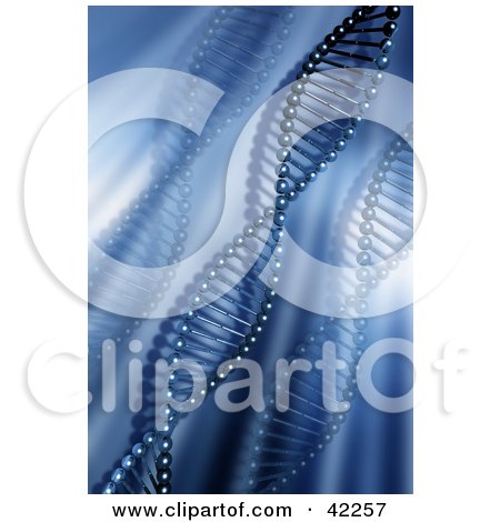 Clipart Illustration of a Blue Background With Silver Beaded DNA Strands by KJ Pargeter