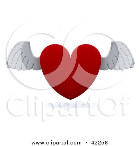 Clipart Illustration of a 3d Red Heart With White Flapping Wings by KJ Pargeter