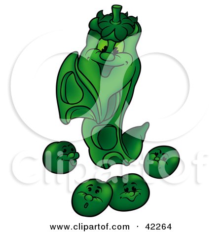 Clipart Illustration of a Happy Pea Watching its Pods by dero