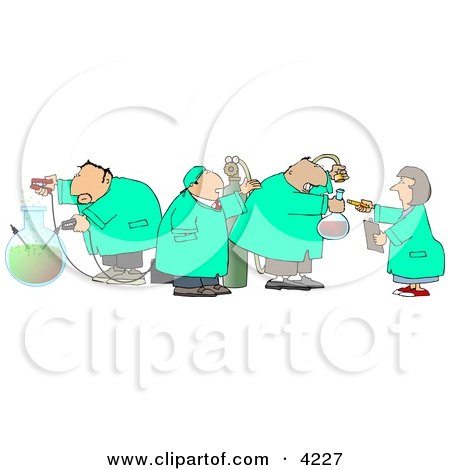 Four Scientists Testing Chemicals in a Science Lab  Clipart by djart