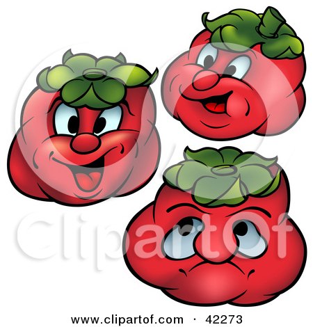Clipart Illustration of Three Expressive Tomatoes by dero