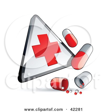 Clipart Illustration of a First Aid Sign With Pill Capsules by beboy