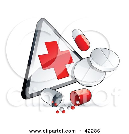 Clipart Illustration of Pills And Capsules With A First Aid Sign by beboy