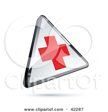 Clipart Illustration of a Shiny Red And White Triangular First Aid Cross Sign by beboy