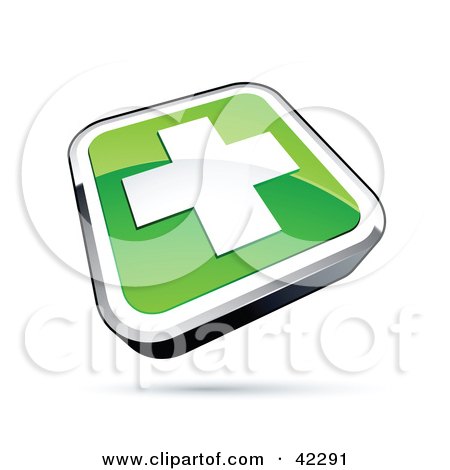 Clipart Illustration of a Green Shiny Square First Aid Cross Button by beboy