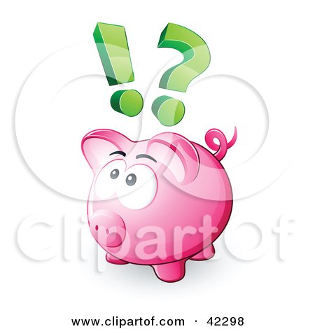 Clipart Illustration of a Pink Piggy Bank With A Question Mark And Exclamation Point by beboy