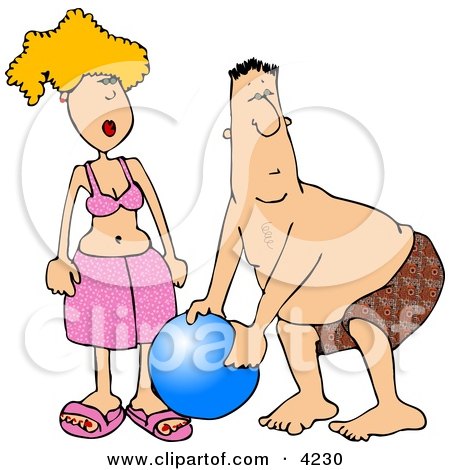 White Couple Playing Ball at the Beach Clipart by djart