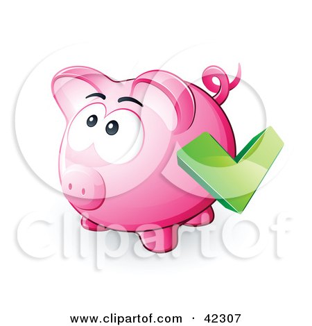Clipart Illustration of a Green Check Mark Over A Pink Piggy Bank by beboy
