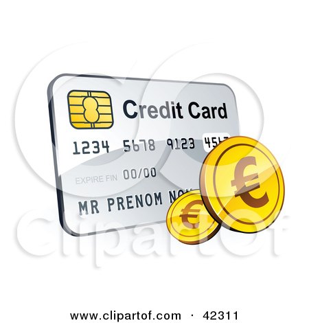 Clipart Illustration of a Golden Euro Coins With A Credit Card by beboy