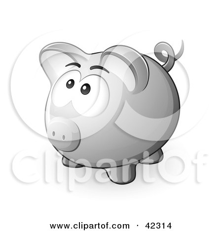 Clipart Illustration of a Nervous Gray Piggy Bank Looking Upwards by beboy