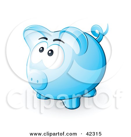 Clipart Illustration of a Nervous Blue Piggy Bank Looking Upwards by beboy