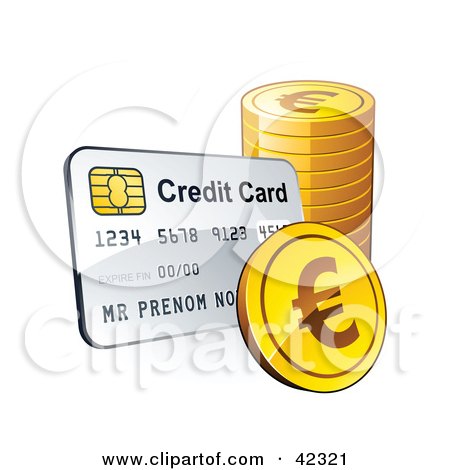 Clipart Illustration of a Credit Card With A Stack Of Euro Coins by beboy