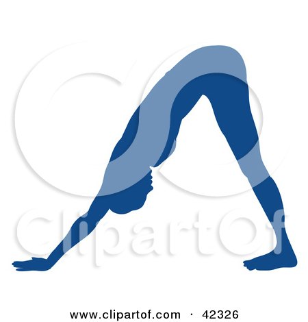 Clipart Illustration of a Blue Silhouetted Woman In The Adho Mukha Svanasana, Or Downward-Facing Dog Lotus Pose by AtStockIllustration