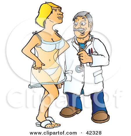 Clipart Illustration of a Sleazy Male Doctor Eying A Female Patient by Snowy