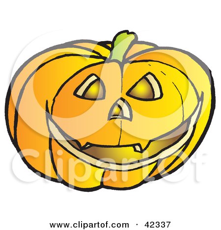 Clipart Illustration of a Glowing Carved Halloween Pumpkin With Fangs by Snowy