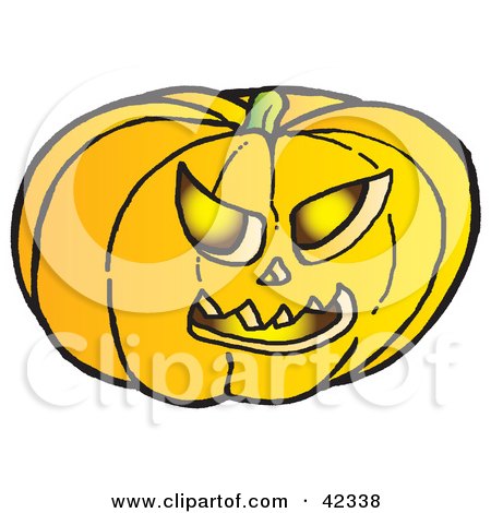 Clipart Illustration of a Glowing Carved Halloween Pumpkin With Evil Eyes by Snowy