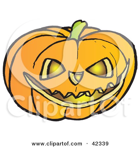 Clipart Illustration of a Glowing Carved Halloween Pumpkin With Sharp Teeth by Snowy