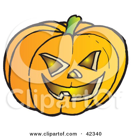 Clipart Illustration of a Glowing Carved Halloween Pumpkin With One Tooth by Snowy