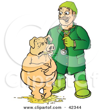 Clipart Illustration of a Veterinarian Attending To A Pig Standing In Barf by Snowy