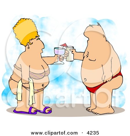 Obese Husband and Wife Vacationing at the Beach Clipart Illustration  by djart