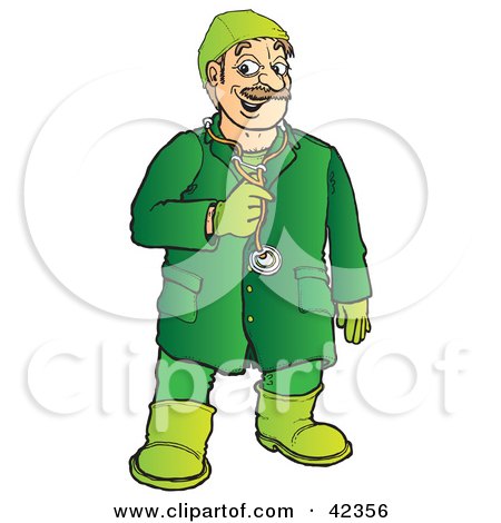 Clipart Illustration of a Friendly Male Veterinarian In Green by Snowy