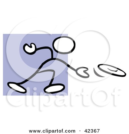 Clipart Illustration of a Stick Figure Tossing A Frisbee Or Discus Over Purple by Johnny Sajem