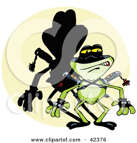 Clipart Illustration of a Tough Ninja Frog With A Shadow In A Spot Light by Dennis Holmes Designs