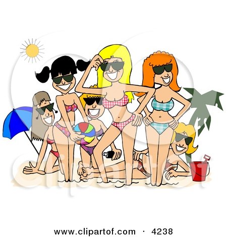 Smiling Beach Girls Posing Together Under the Sun Clipart by djart