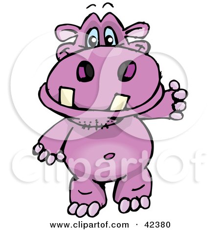 Clipart Illustration of a Friendly Pink Hippo Walking by Dennis Holmes Designs