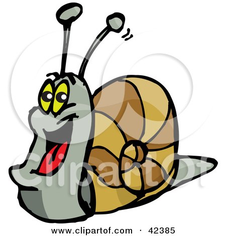 Clipart Illustration of a Happy Gray Snail With A Brown Shell by Dennis Holmes Designs