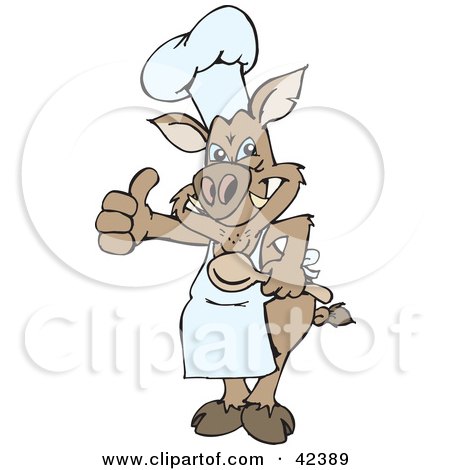 Clipart Illustration of a Friendly Hog Chef Wearing An Apron And Giving The Thumbs Up by Dennis Holmes Designs