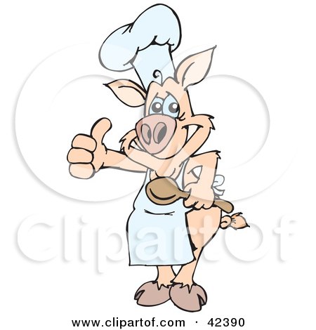 Clipart Illustration of a Friendly Pig Chef Wearing An Apron And Giving The Thumbs Up by Dennis Holmes Designs