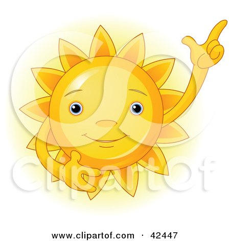 Clipart Illustration of a Friendly Yellow Sun Gesturing Upwards by Pushkin